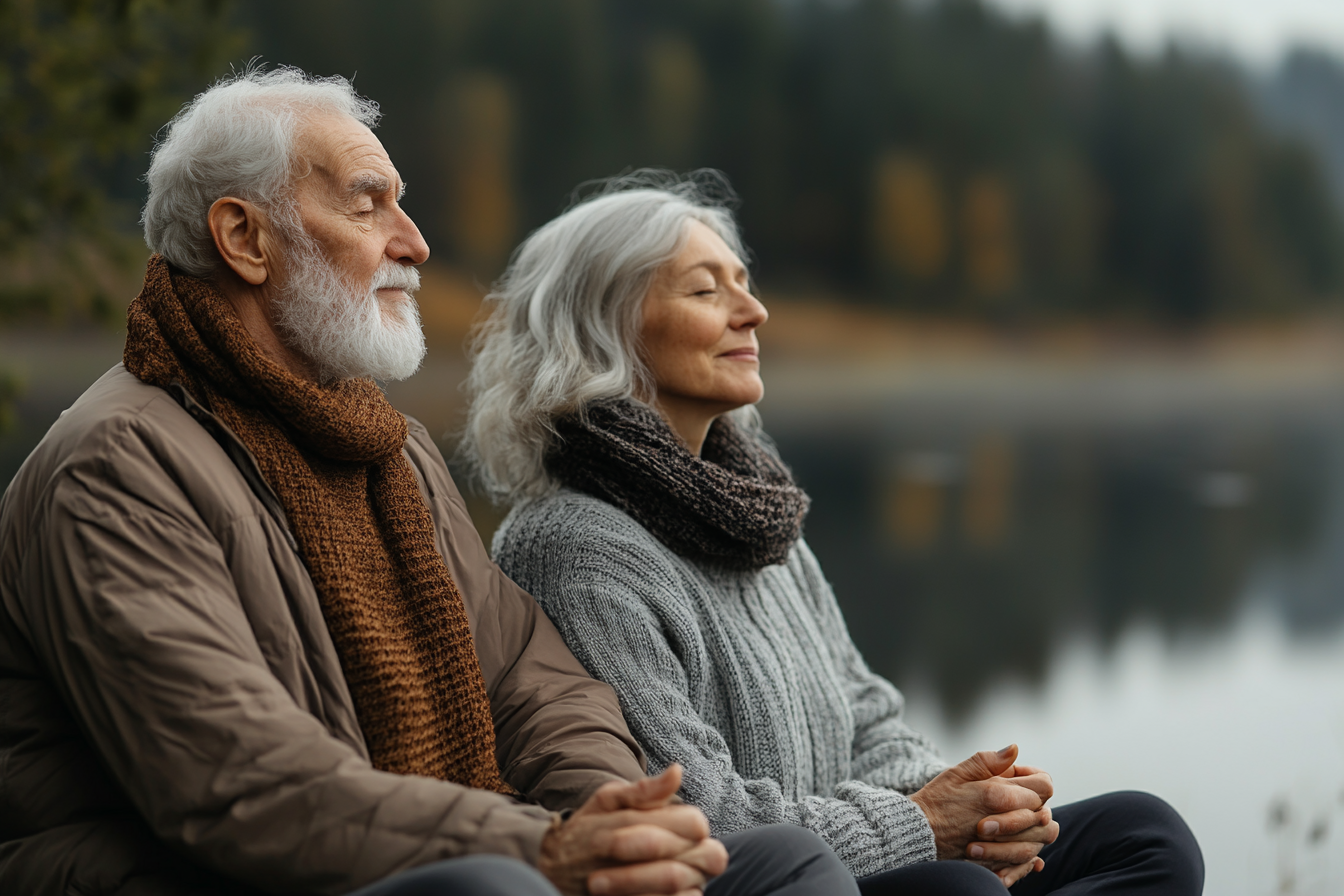 Група старших людей займається йогою в спокійній атмосфері